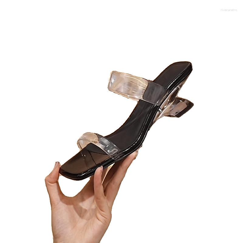 Sandals Fairy-style Transparent Slippers Women's Summer Outer Wear Fashionable Mid-heel High Heels With Skirt