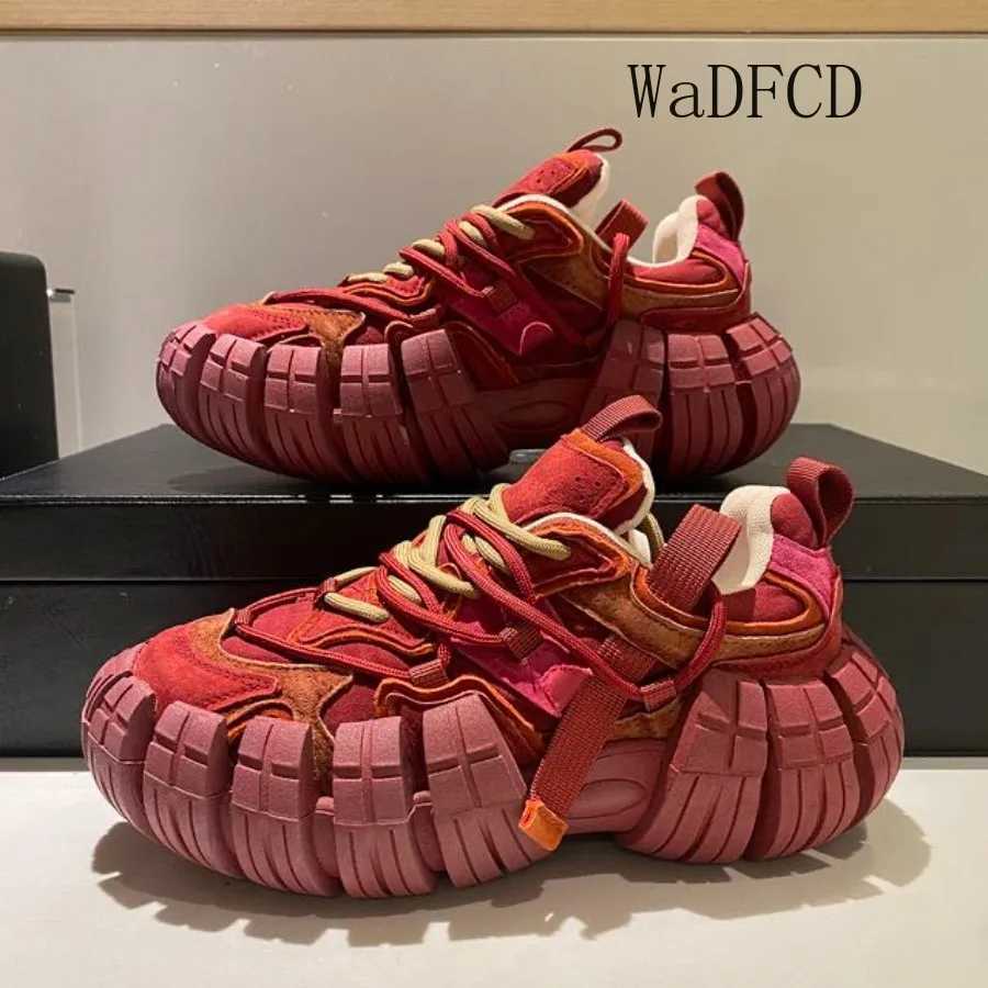 Chunky Sneaker Men Designer Tire Sole Sport Fashion Casual Microfiber Leather Height Increased Flat Platform Running Shoes S24741