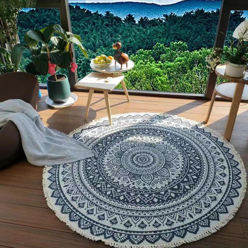 New Ethnic Living Room Bedroom coffee table Designer floor mat Wholesale fringe designer round carpet H260226