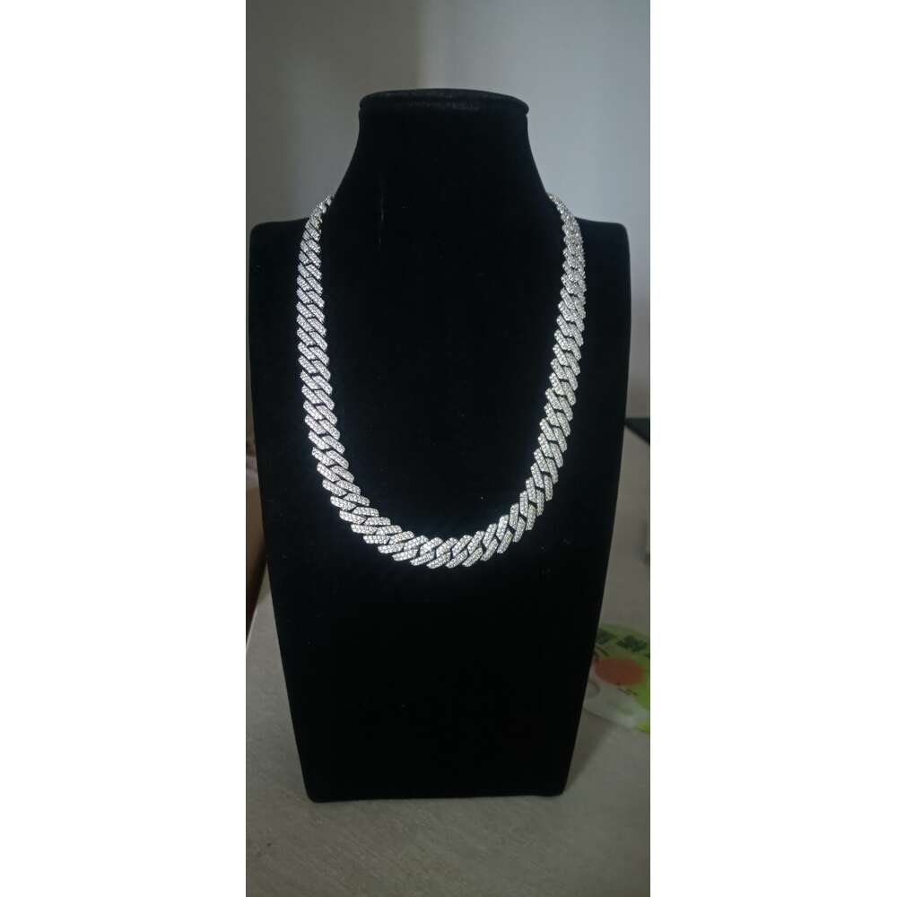 Customized 11mm 2 rows Sterling Sier S Hiphop moissanite sier cuban link chain