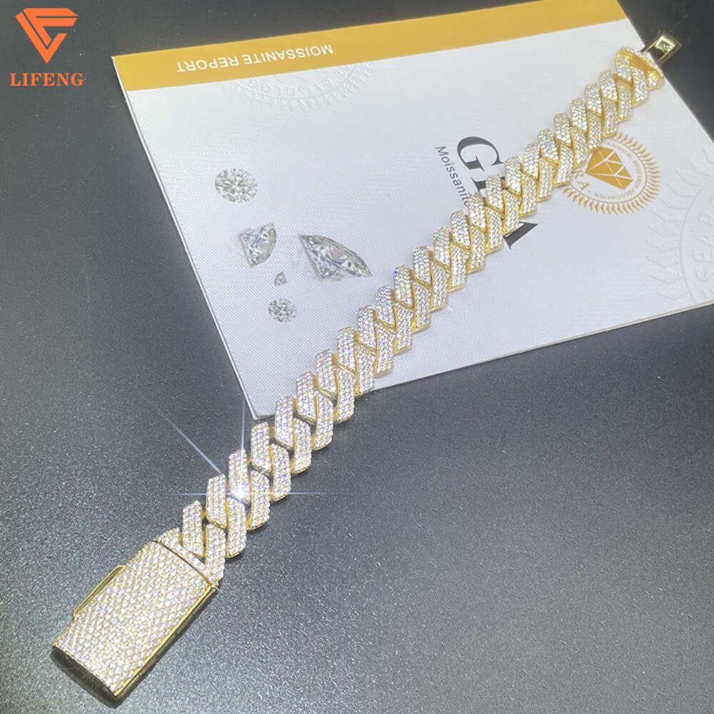 Luxury High Quality Bracelets 14mm 3 Row Diamond Iced Out 925 Sterling Silver Hip Hop Moissanite Cuban Link Chain Bracelet