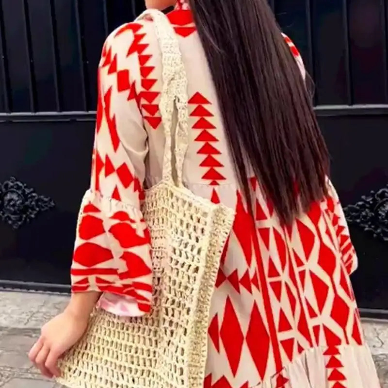 Boho Summer Maxi Dress Women Vintage Buttons Long Sleeve Elegant Holiday Beach Loose Dresses Female Casual Vestidos 240627