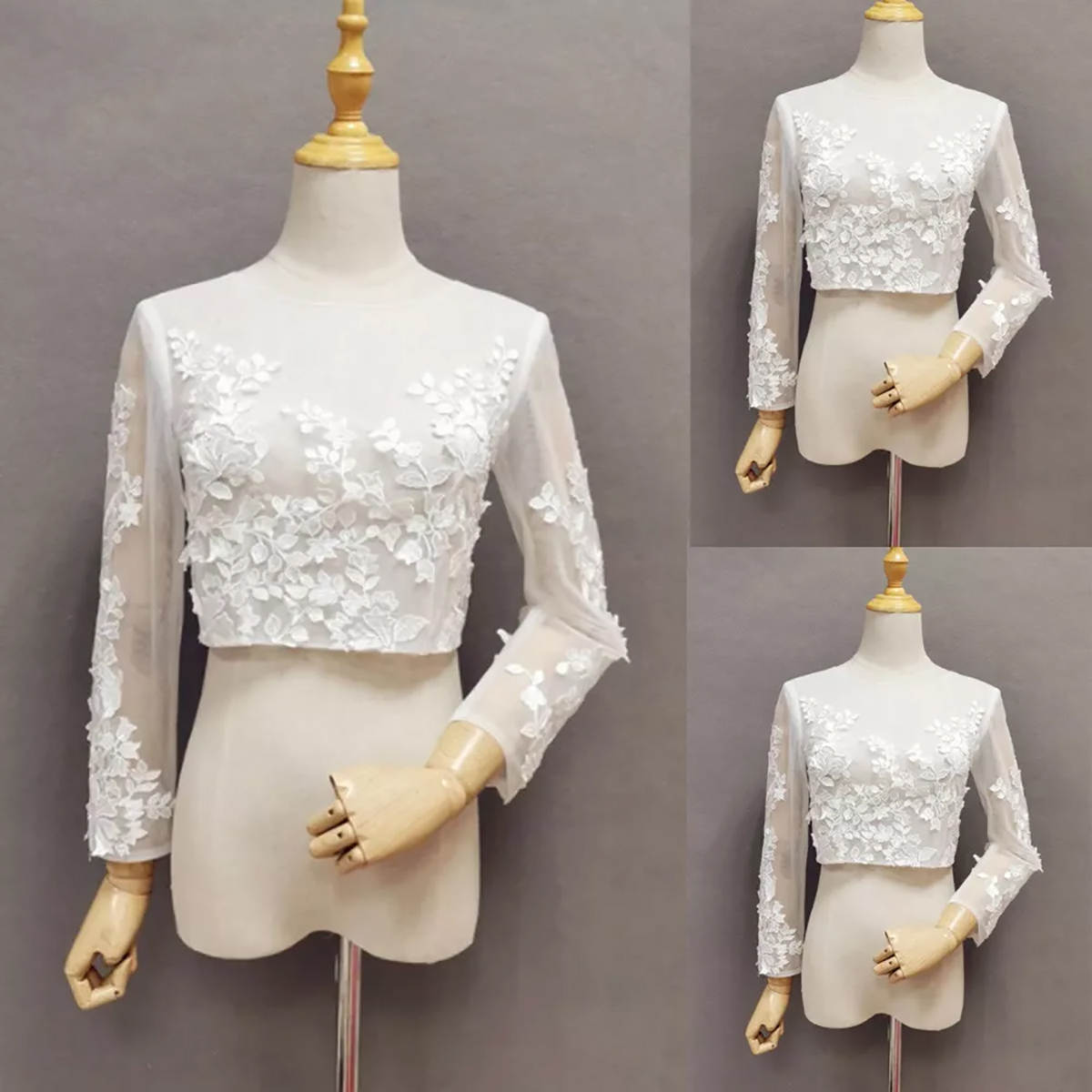 Wraps Jackets Women Lace Bolero Wedding Appliqued Edge Lace Front Long Sleeve Bridal Jacket