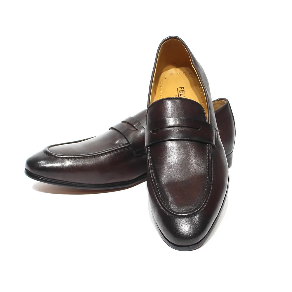 FELIX CHU Mens Penny Loafers Leather Shoes Genuine Leather Elegant Wedding Party Casual Dress Shoes Brown Black Shoes for Men 240703