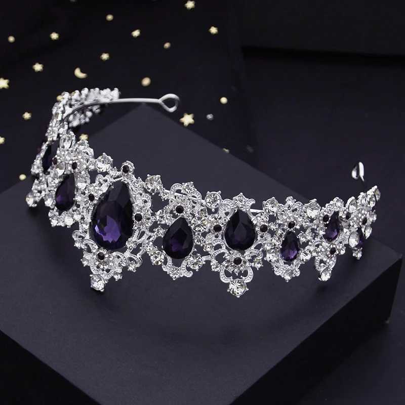 Tiaras Purple Crystal Wedding Crown for Queen Bridal Headdress Fashion Tiaras Hairwear Girls Prom Head Ornaments Jewelry