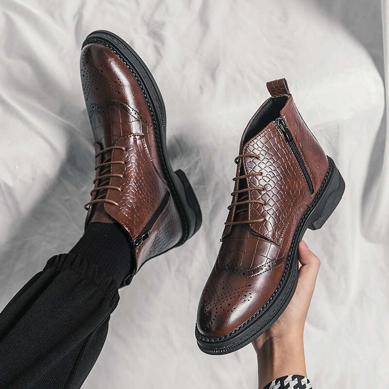 Boots Men Autumn Winter Shoes High-Top Mid-Tube Trend Thick-Soled 2022 Fashion Brogue Ankle Boots Business Dress Shoes Men