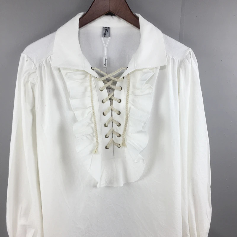 Fashion Ruffles Party Shirt Men Bandage Long Sleeve Vintage Retro Medieval Shirt Gothic Chic Man Blouses Camisas Hombre 240615