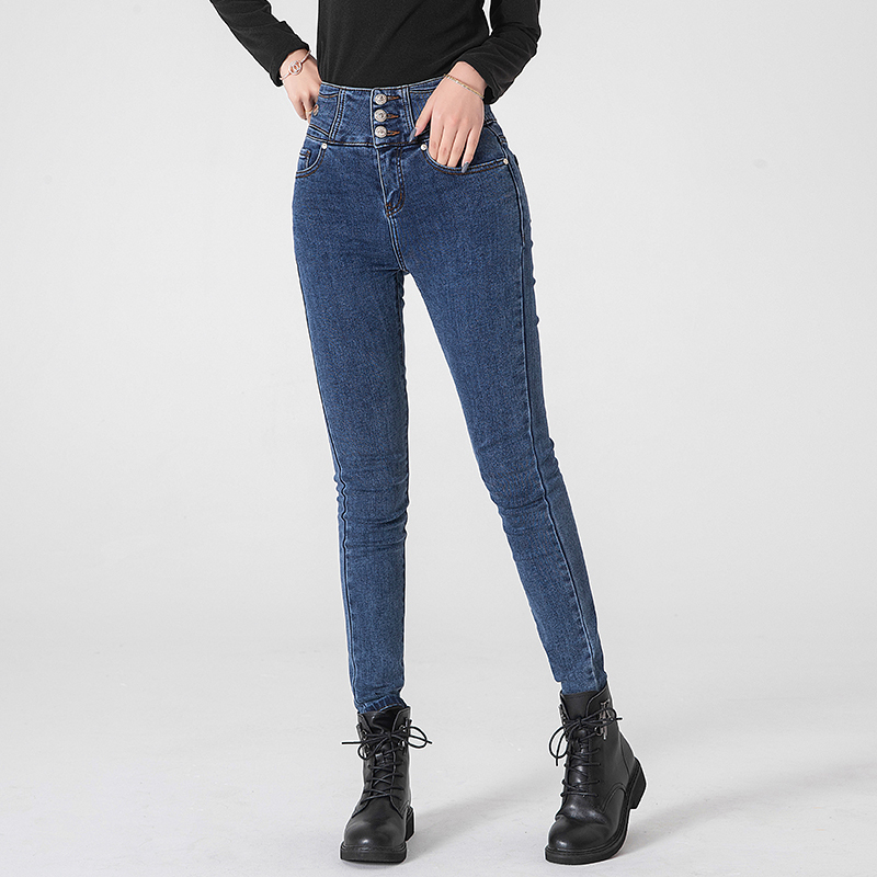 2022 autumn winter new plush jeans for women with waist, elasticity, slim appearance, and high casual versatility H7.4#55.86