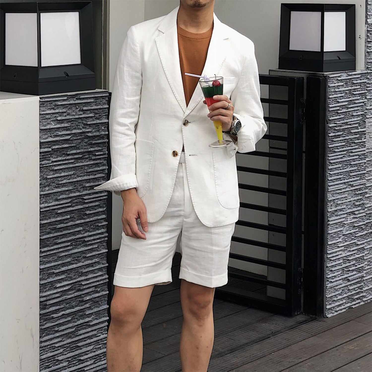 Men's Beach Holiday Sets Summer Formal Short Groom Wear Party Prom Regualr Big Tall Fit Custom Made Jacket And Shorts