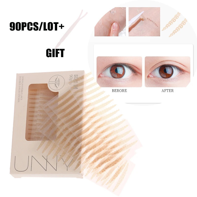90Pcs Double eyelid tape Invisible Double Eyelid Self-Adhesive Stickers Lace Eye Lift Strip Gauze Mesh-Lace Tape Eye Tape Tool 240703
