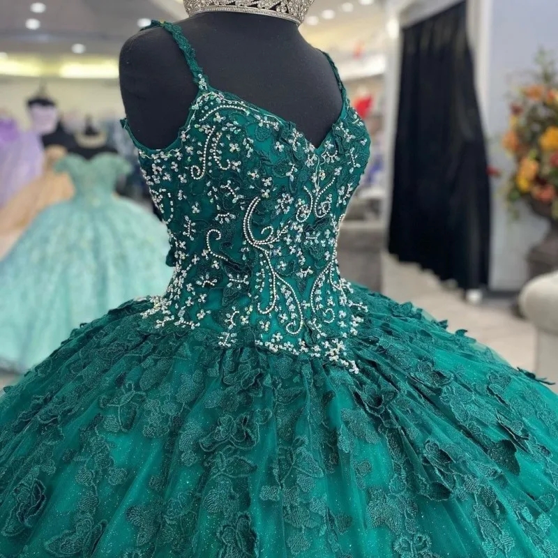 Emerald Green Vestidos De 15 Anos Quinceaneras 2025 Ball Gowns Quinceanera Dresses Beaded Bow Luxury Birthday Sweet 16