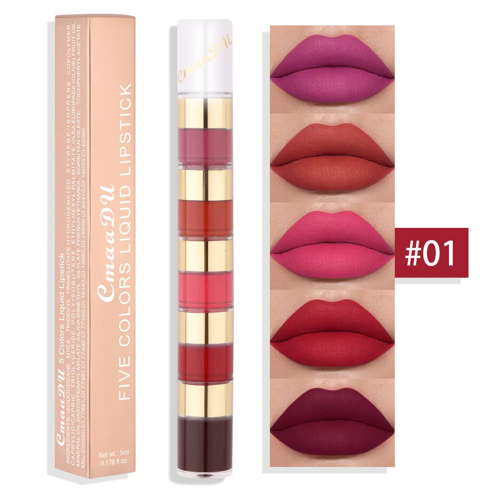 5 In 1 Matte Lipstick Kit Combo Strip Velvet Sexy Red Lip Tint Non-stick Cup Lip Gloss Lip Oil Makeup Lips Cosmetic Set 240703
