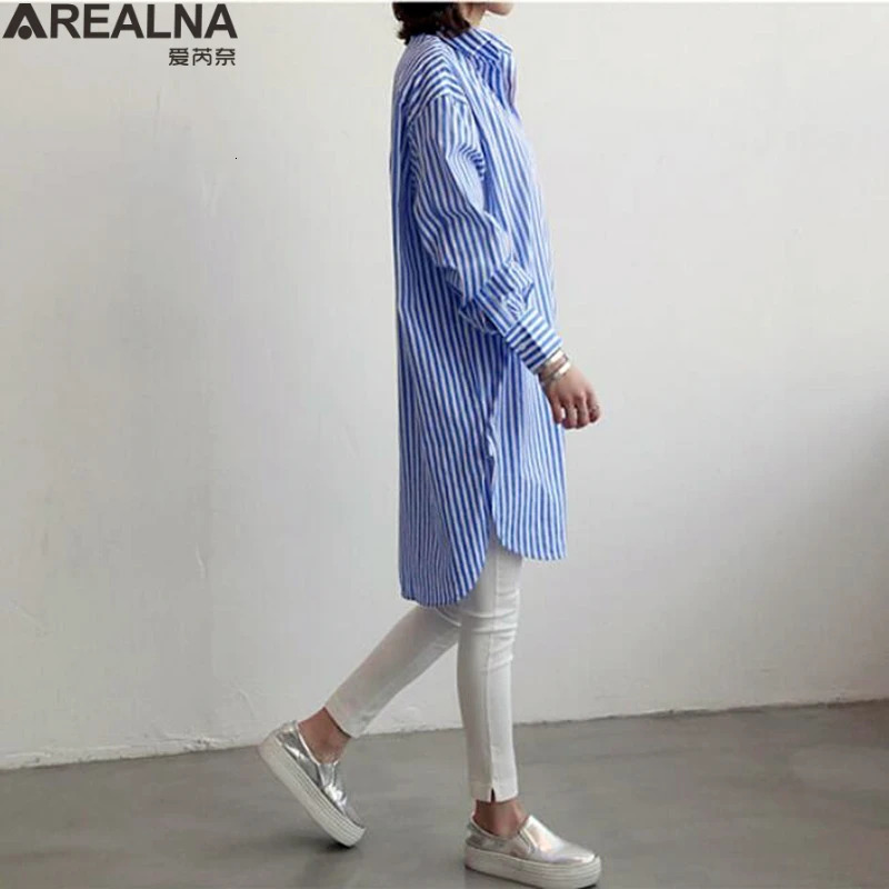 Button Up Womens Striped Kimono Shirt Spring Fall Loose Bule Long Blouse Women Casual Long Sleeve Cardigan Top Blusas Y Camisas 240704