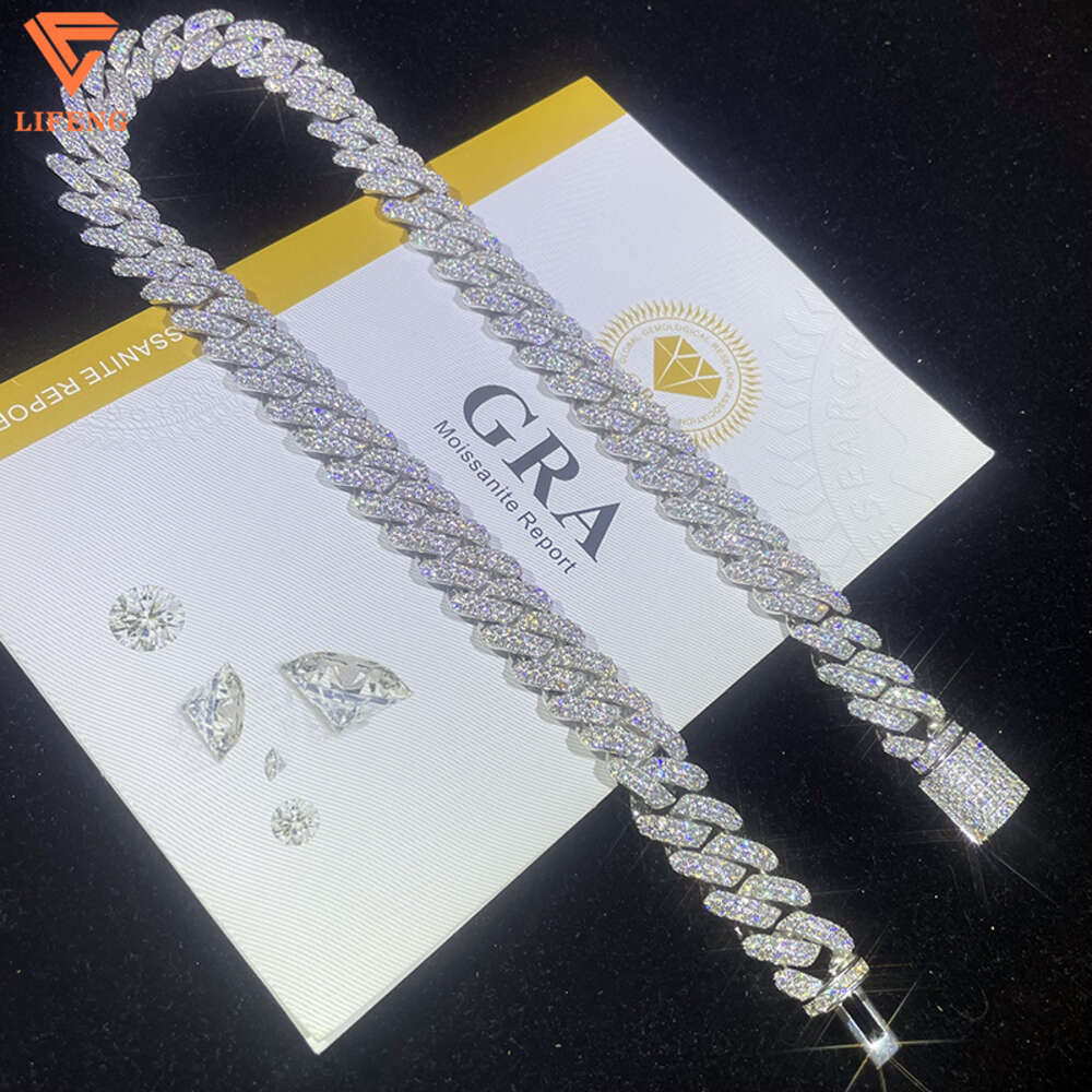 14mm Fashion Jewelry Iced Out Vvs Moissanite Necklaces 925 Sterling Silver Hip Hop Cuban Link Chain