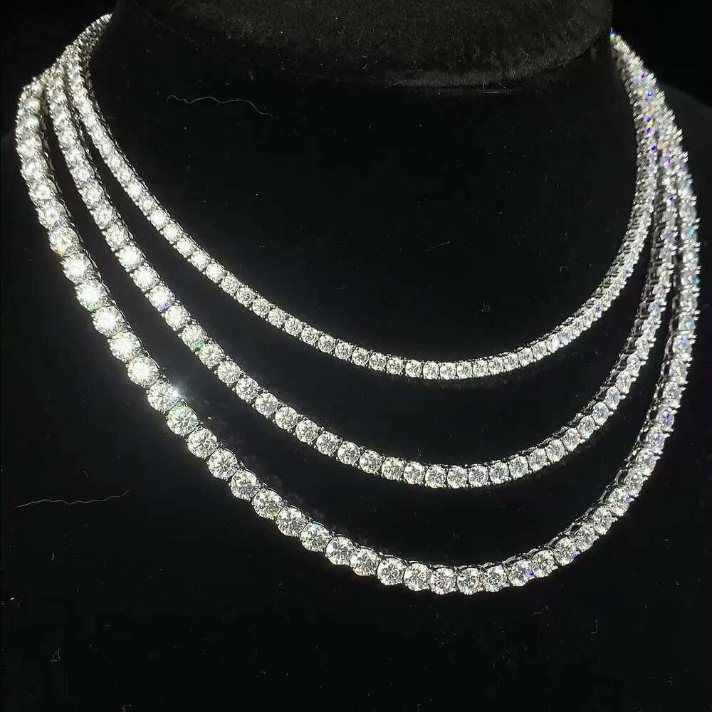 Most affordable 925 Silver pass diamond tester moissanite chain hip hop diamond tennis necklace for men and women