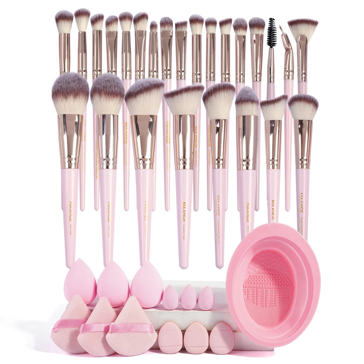 MAANGE 38PCS Makeup Tools Kit 25PCS Foundation Concealer Eyeshadow Makeup Brush with Makeup Sponge Powder Puff for Travel 240704