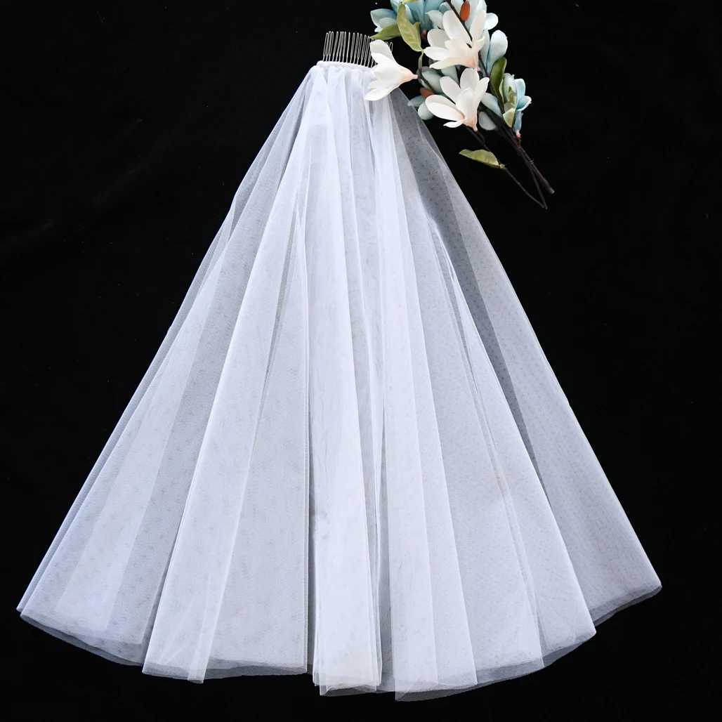 Wedding Hair Jewelry Short Bridal Veils with Blusher 2 Tier Cut Edge Wedding Veil Shoulder Length Wedding Accessories for Bride Free Shipping V26