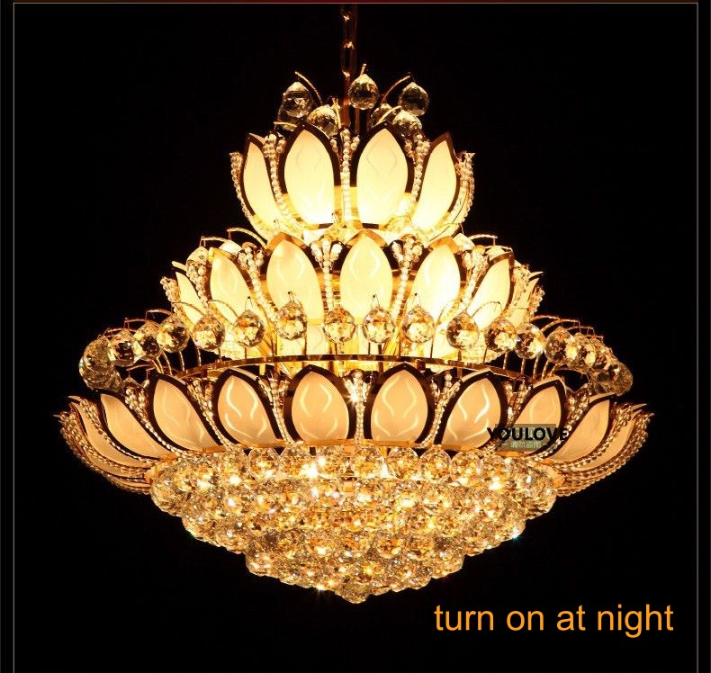 Modern Gold Crystal Chandeliers Lights Fixture European American Lotus Flower Chandelier Golden Crystal Droplight Home Indoor Hotel Lighting