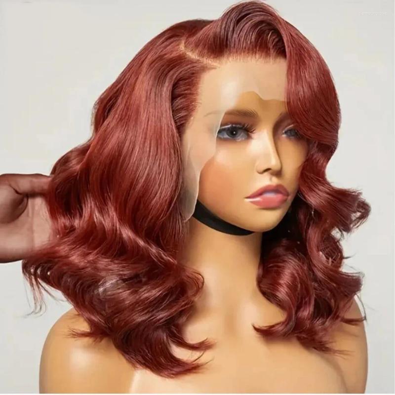 Soft 180%Density Natural Haire Orange Brown Short Bob Preplucked Body Wave Deep Lace Front Wig For Black Women Babyhair Daily