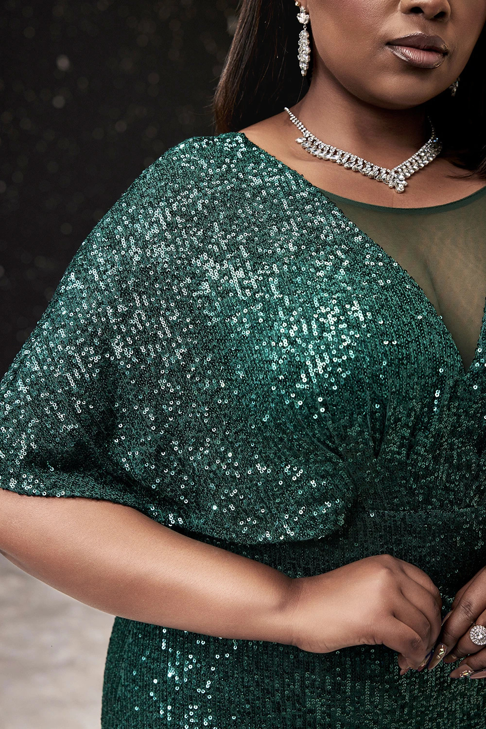 Elegant Evening Dress for Plus Size Prom Green Mermaid V Neck Sequins Cocktail Party Bodycon Long Maxi 2024 240702