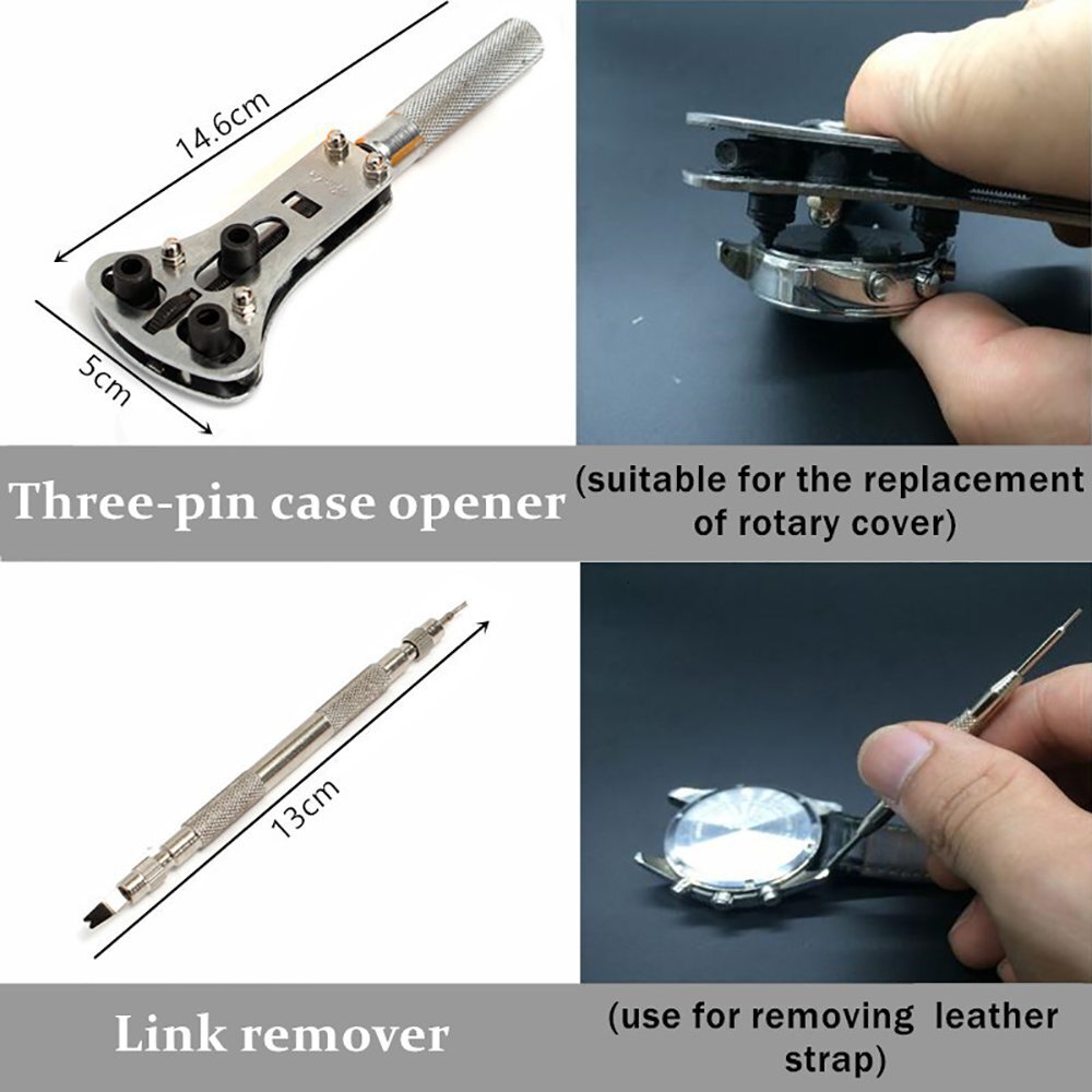 147 PCs Repair Kit Professional Spring Bar Set Link Pin Tool Back Opener Remover Watch Maintance Kits with Carrying Case & Hammer