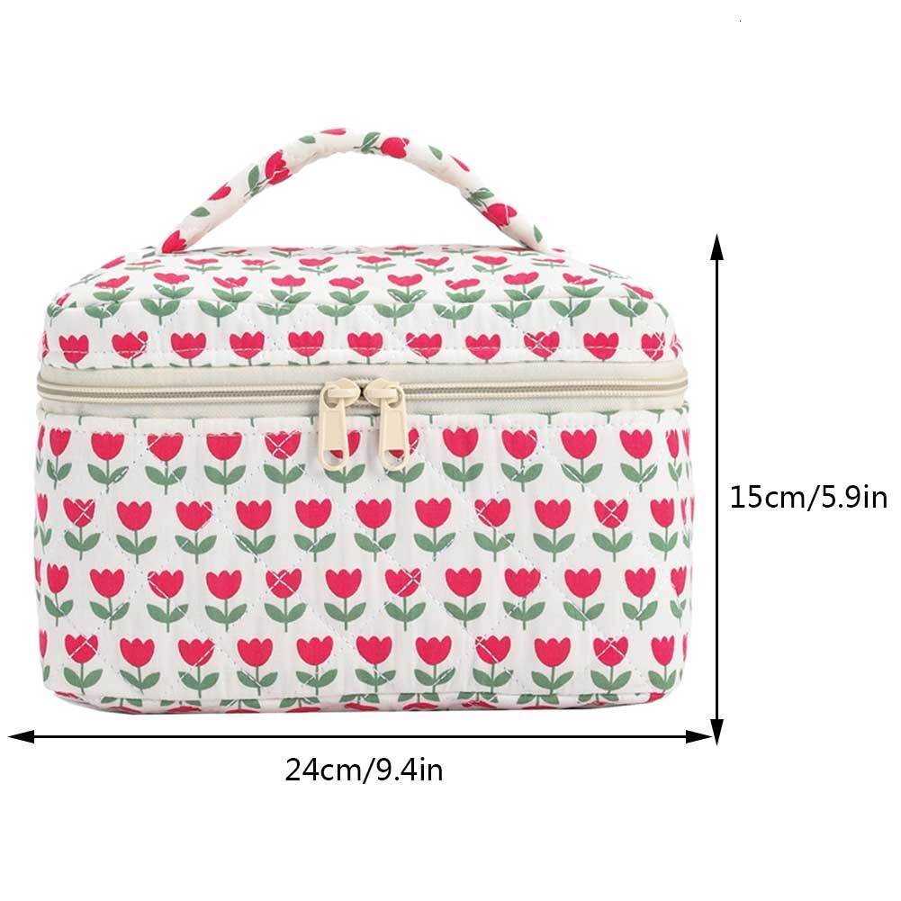 Korean Floral Organizer Cotton Padded Cosmetic Cute Large Make Up Zipper Square Handbag Soft Women Storage Bag H7.4#21