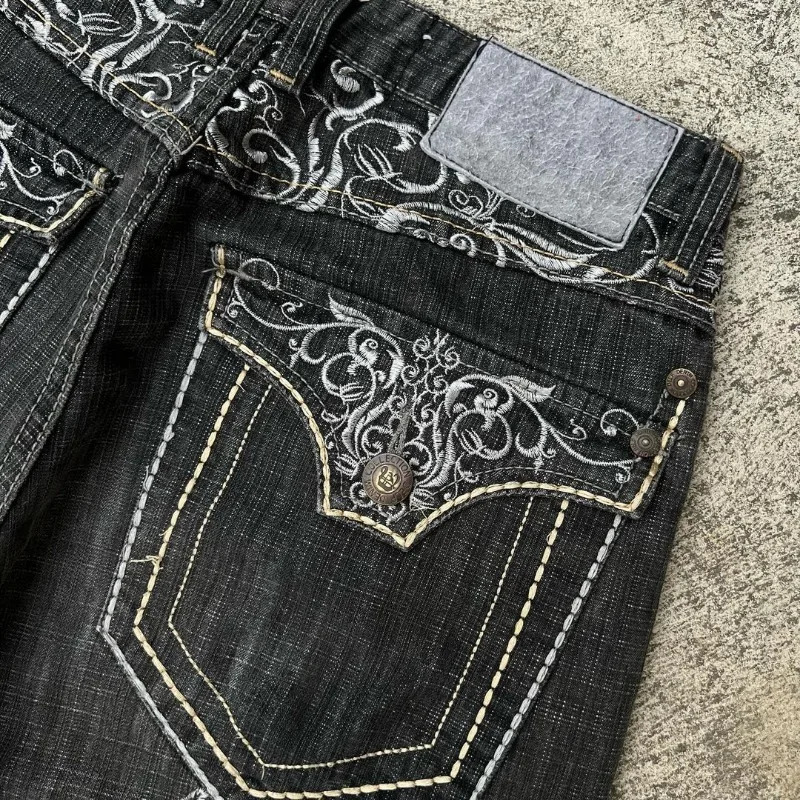 2024 European American retro denim shorts hiphop Y2K fivepoint pants personality trend washed for street wear 240626