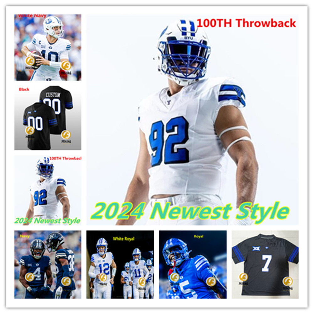 Jamaal Williams BYU Football 100TH Throwback Jersey Gunner Romney Christopher Brooks Alden Tofa Kody Epps Max Tooley Bodie Schoonover Stitched BYU Cougars Jerseys