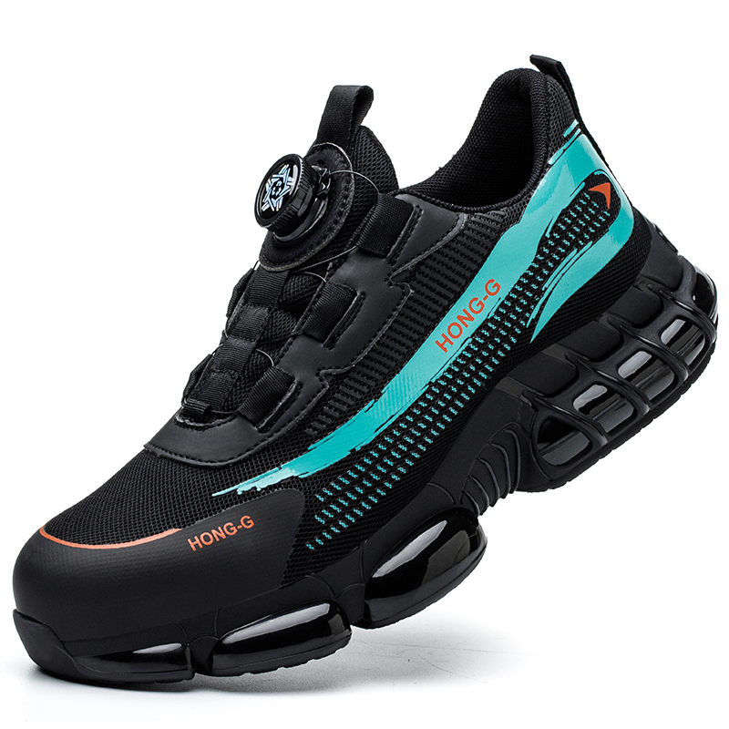 Rotating Button Men Safety Protective Sneakers Steel Toe Cap Anti-Smash Work Shoes Fashion Indestructible Boots Security