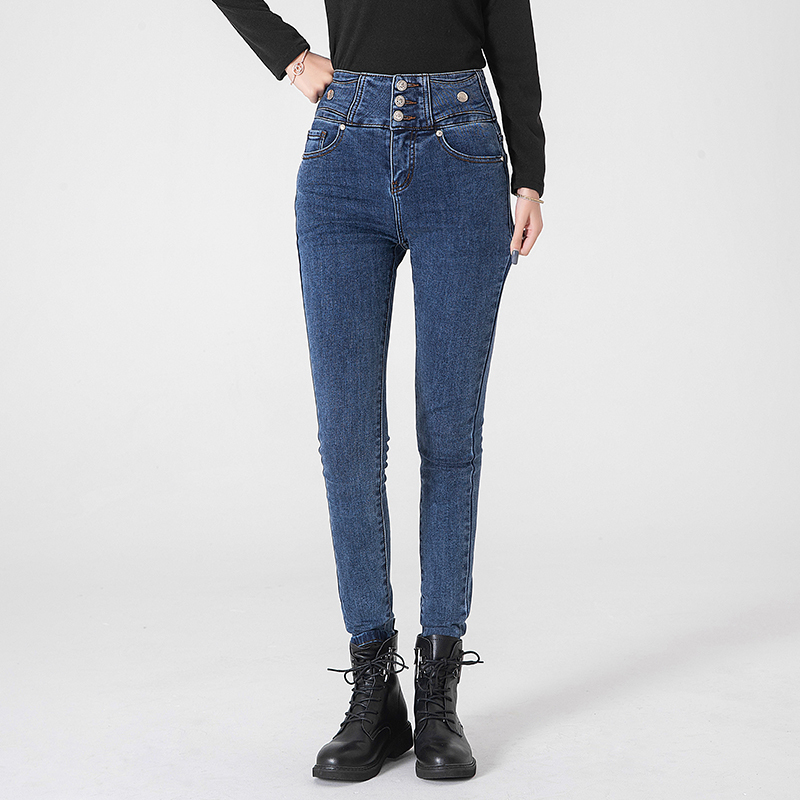 2022 autumn winter new plush jeans for women with waist, elasticity, slim appearance, and high casual versatility H7.4#55.86