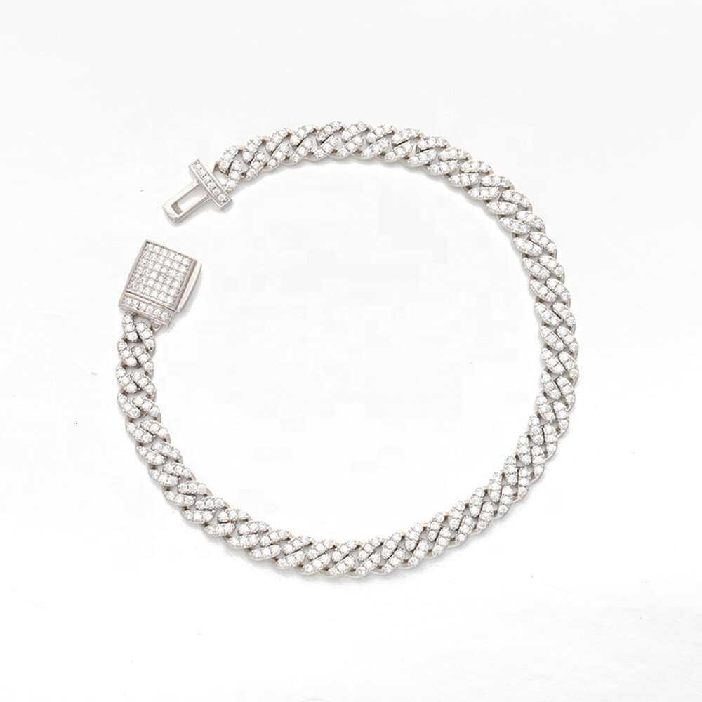 6mm S Sterling Sier Iced Out VVS Moissanite cuban link Bracelet Women Jewelry Dia Test Necklace