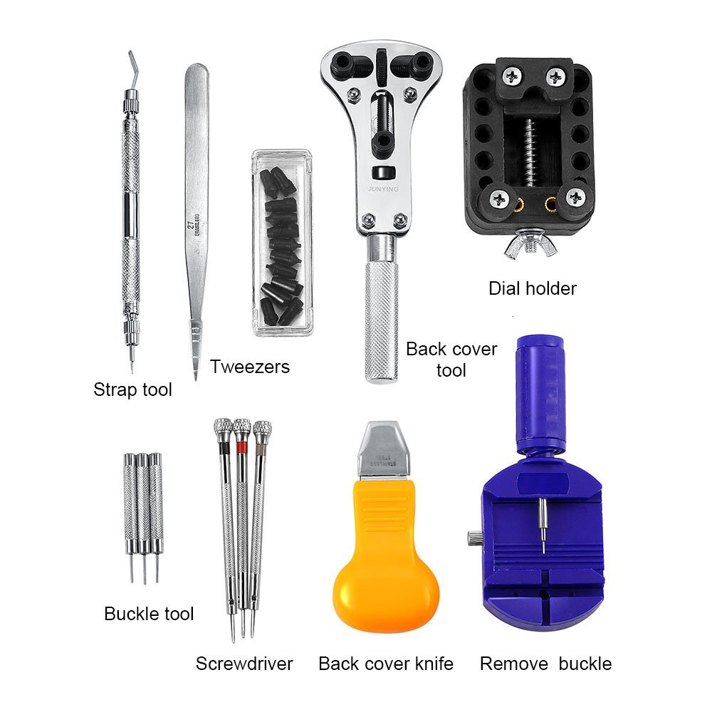 147 PCs Repair Kit Professional Spring Bar Set Link Pin Tool Back Opener Remover Watch Maintance Kits with Carrying Case & Hammer