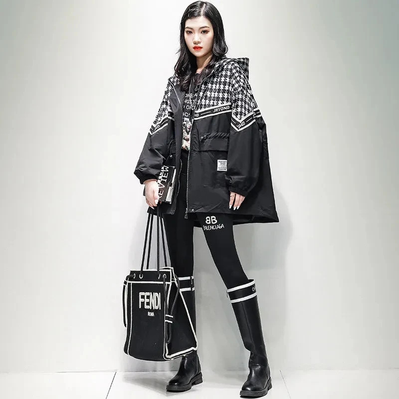 Spring Autumn Trench Coat Womens Long Hooded Print High end Windbreaker Jacket Female Large Size Slim Outerwear 240703