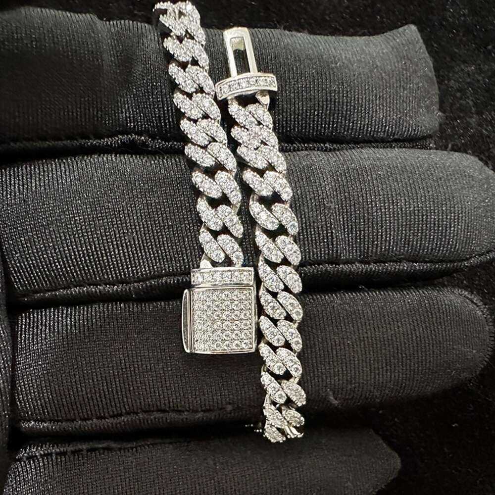 6mm S Sterling Sier Iced Out VVS Moissanite cuban link Bracelet Women Jewelry Dia Test Necklace