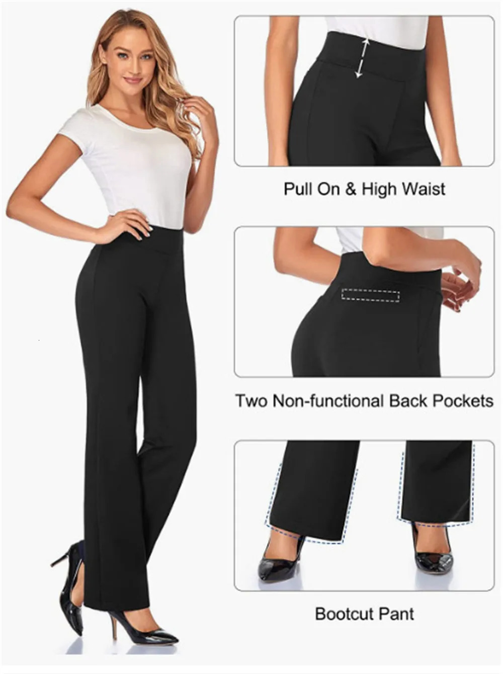 Women Office Flare Pants Dress Pants High Waist Hi-Rise Workwear Casual Daily Stretchy Bootcut Bell Bottom Classic Offical 240702