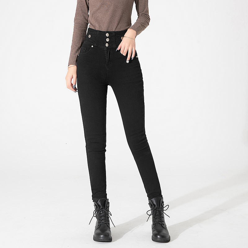 2022 autumn winter new plush jeans for women with waist, elasticity, slim appearance, and high casual versatility H7.4#55.86