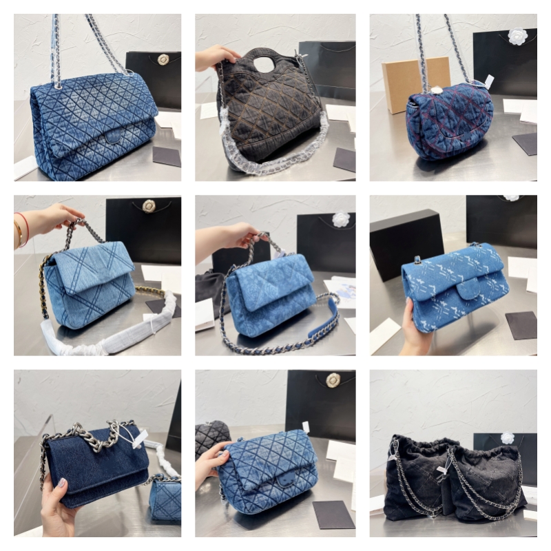 Evening Luxurys Designer Flap Vintage Handbag Black Dark Blue Denim Silver Chain Straps Designers Women Bag Shoulder Bags Fashion Check Tote bag Top