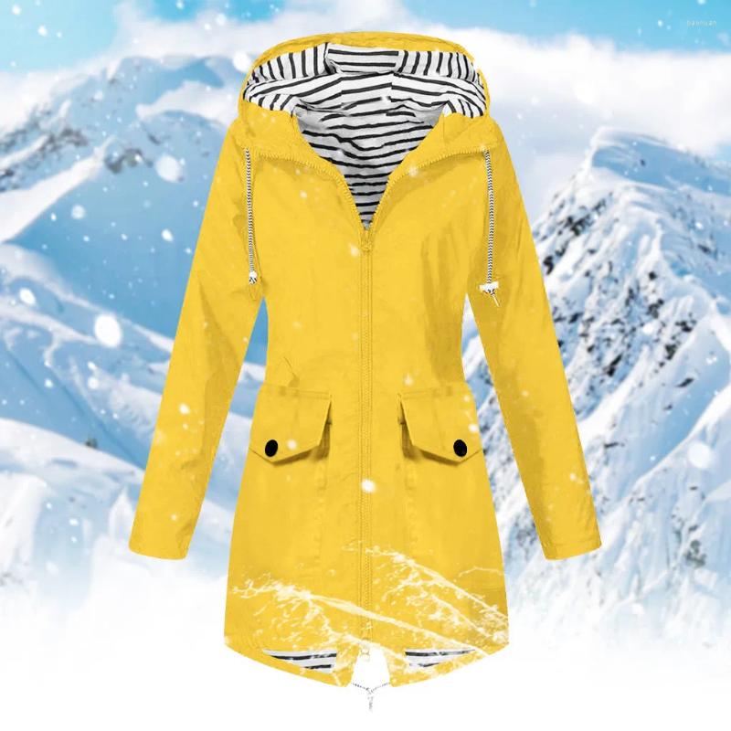 Women's Jackets Women Rain Jacket With Hood Lightweight Long Sleeve Windbreaker Zip Up Drawstring Raincoat Plus Size