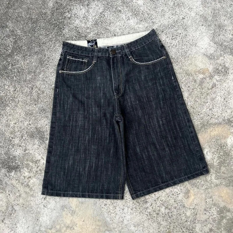 2024 European American retro denim shorts hiphop Y2K fivepoint pants personality trend washed for street wear 240626