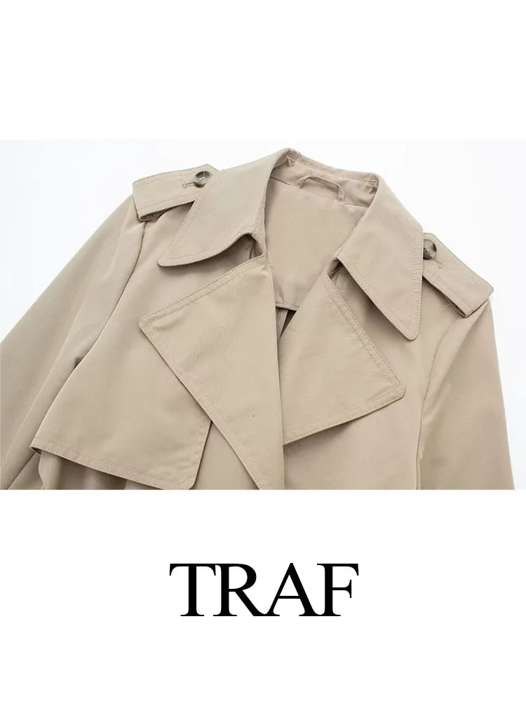 TRAF Womens Fashion Autumn Slim Trench Coats Solid Turn-Down Collar Long Sleeves Belt Decoration Double Breasted Female Coats 240703