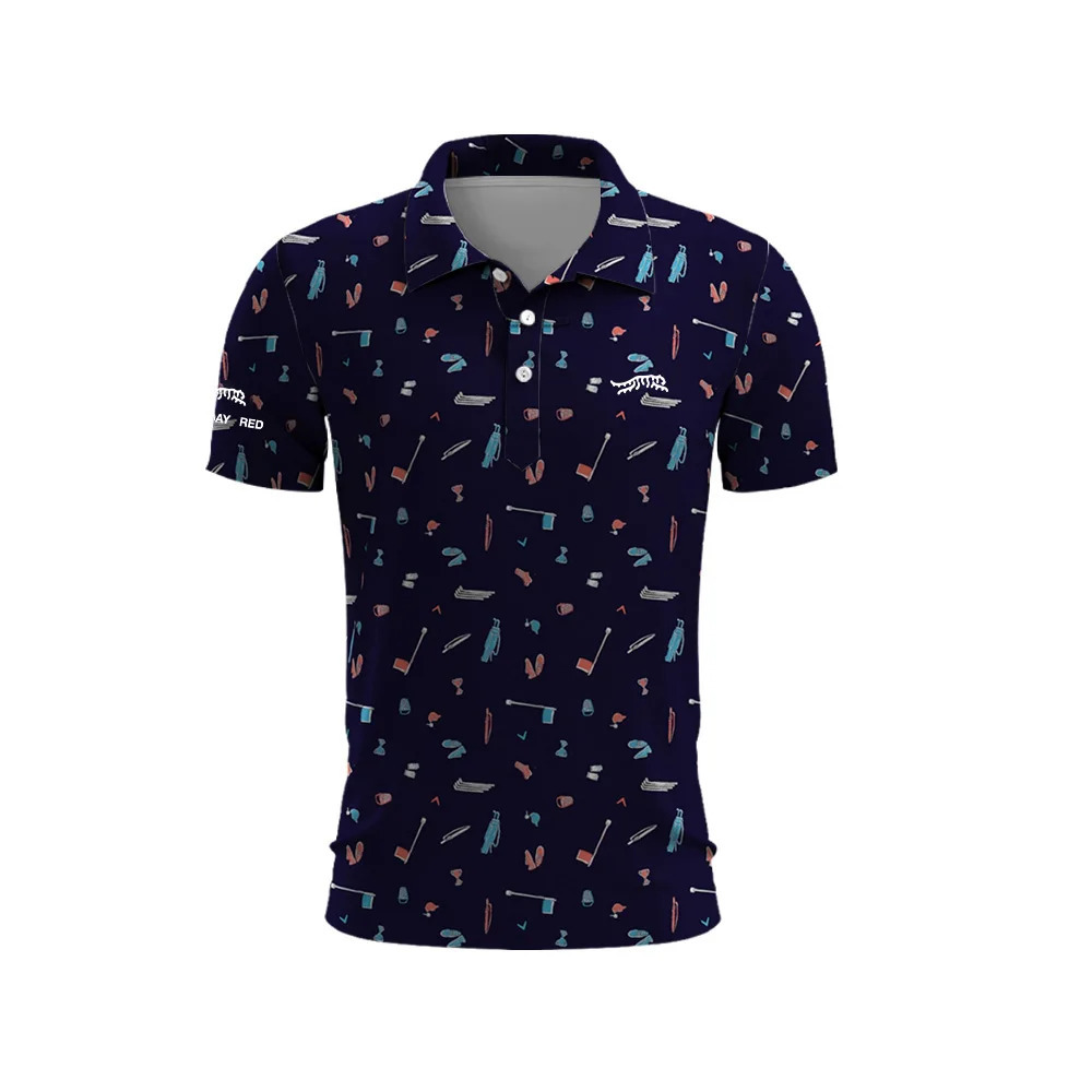 Tiger Woods Golf Sun Day Red Random Pattern Mens Summer TShirt Top Quick Drying Club Button Up Polo Shirt 240702