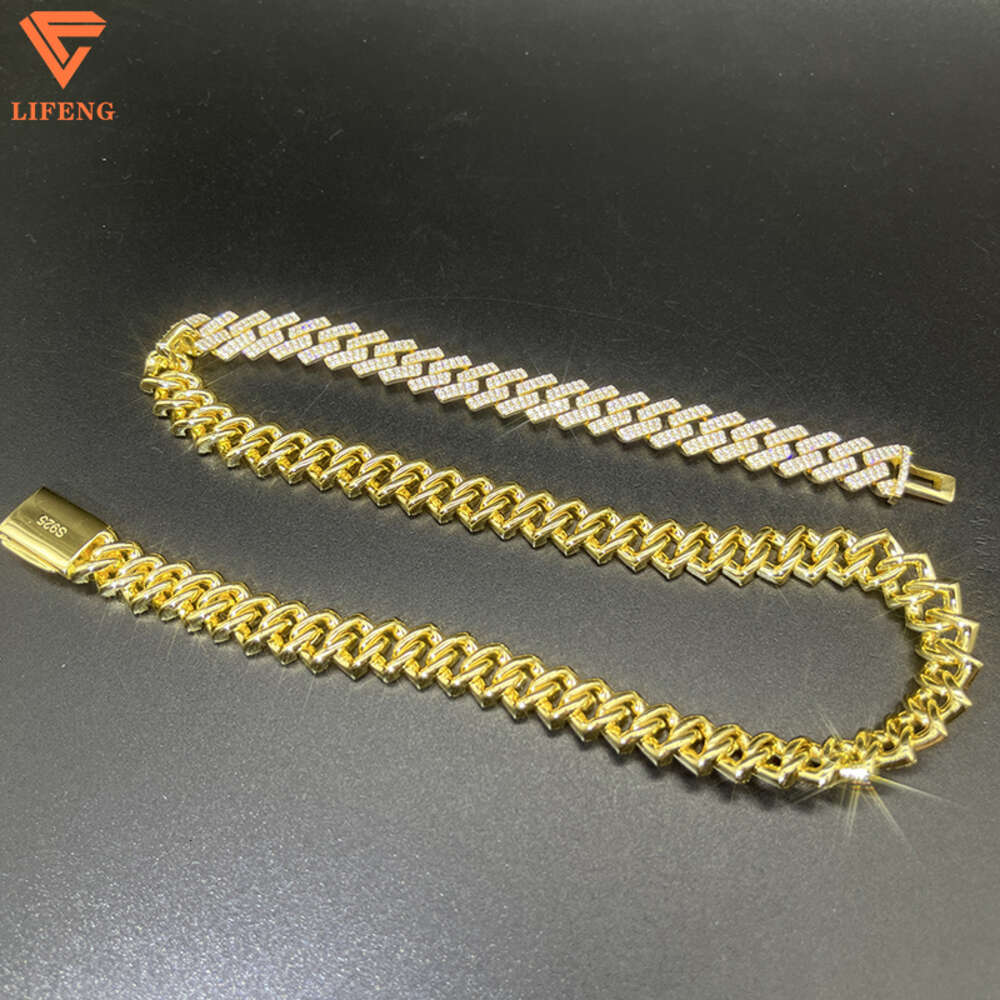 Lifeng Jewelry Hiphop 12mm 2 Rows Dia k Chain Gold Moissanite Sterg Sier Cuban Necklace