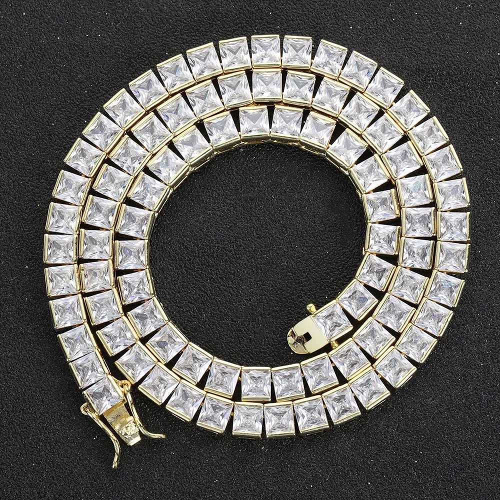 Pendant Necklaces Princess Cut 4mm Lab Diamond Necklace White Gold Filled Party Wedding Necklaces For Women Men Tennis Chocker Jewelry GiftL246