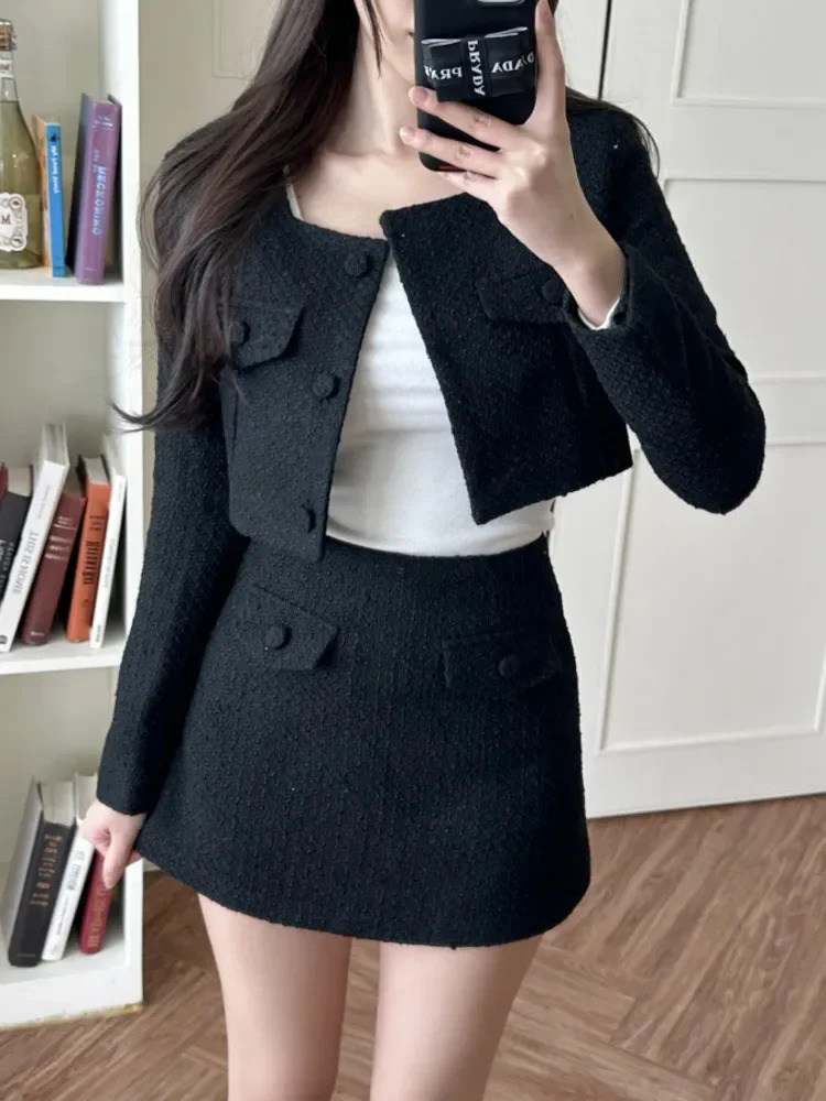 High Quality Tweed Two Piece Set Women Short Jacket Coat Skirt 2 piece set outfit conjuntos femininos elegantes 240702