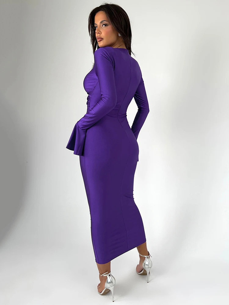 Mozision Elegant Hollow Out Sexy Maxi Dress For Women Spring V Neck Long Flare Sleeve Bodycon Club Party Evening 240627