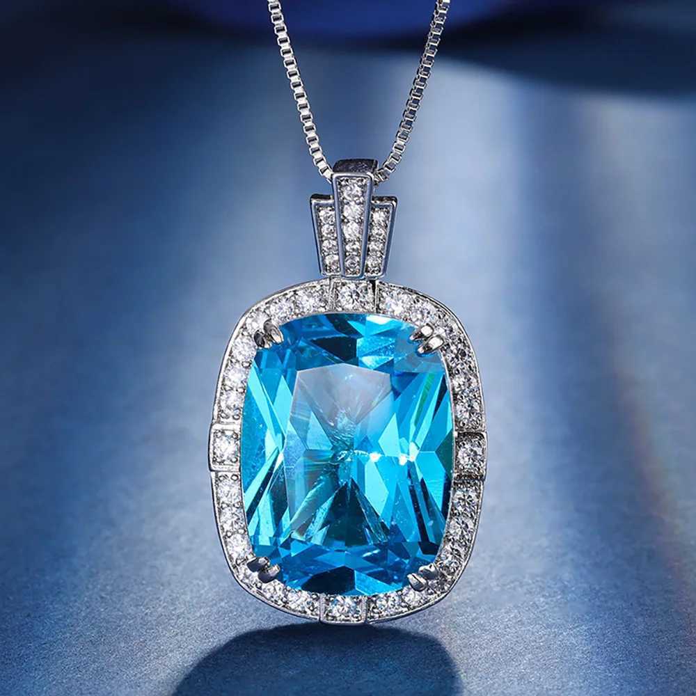 Pendant Necklaces Vintage 15*20mm Aquamarine Pink Quartz Pendant Necklaces for Women Lab Diamond Gemstone Cocktail Party Fine Jewelry WholesaleL246