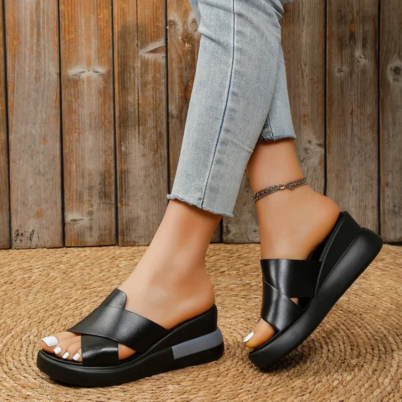 Wedge Heel Sandals Womens 2024 Summer Fashion Muffin Open-toe Fairy Style Outside Wear Thick-soled Shoes Women 240704