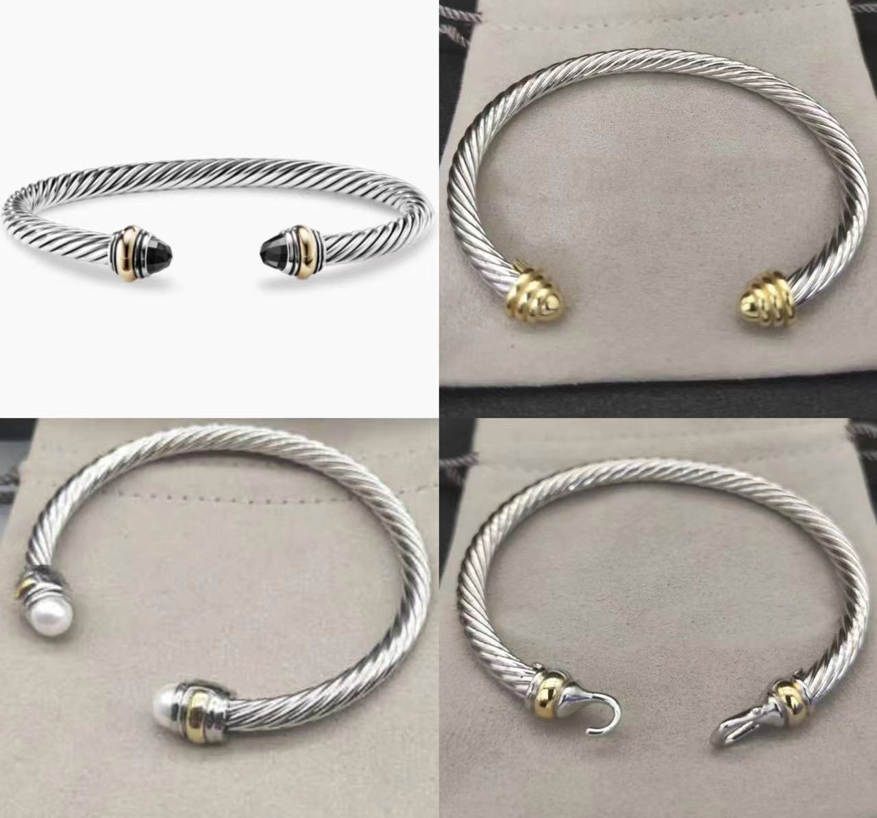 Designer 5mm twisted bracelet classic luxury bracelets designer for women man fashion jewelry gold silver Pearl cross diamond hip hot jewelry party wedding gift top