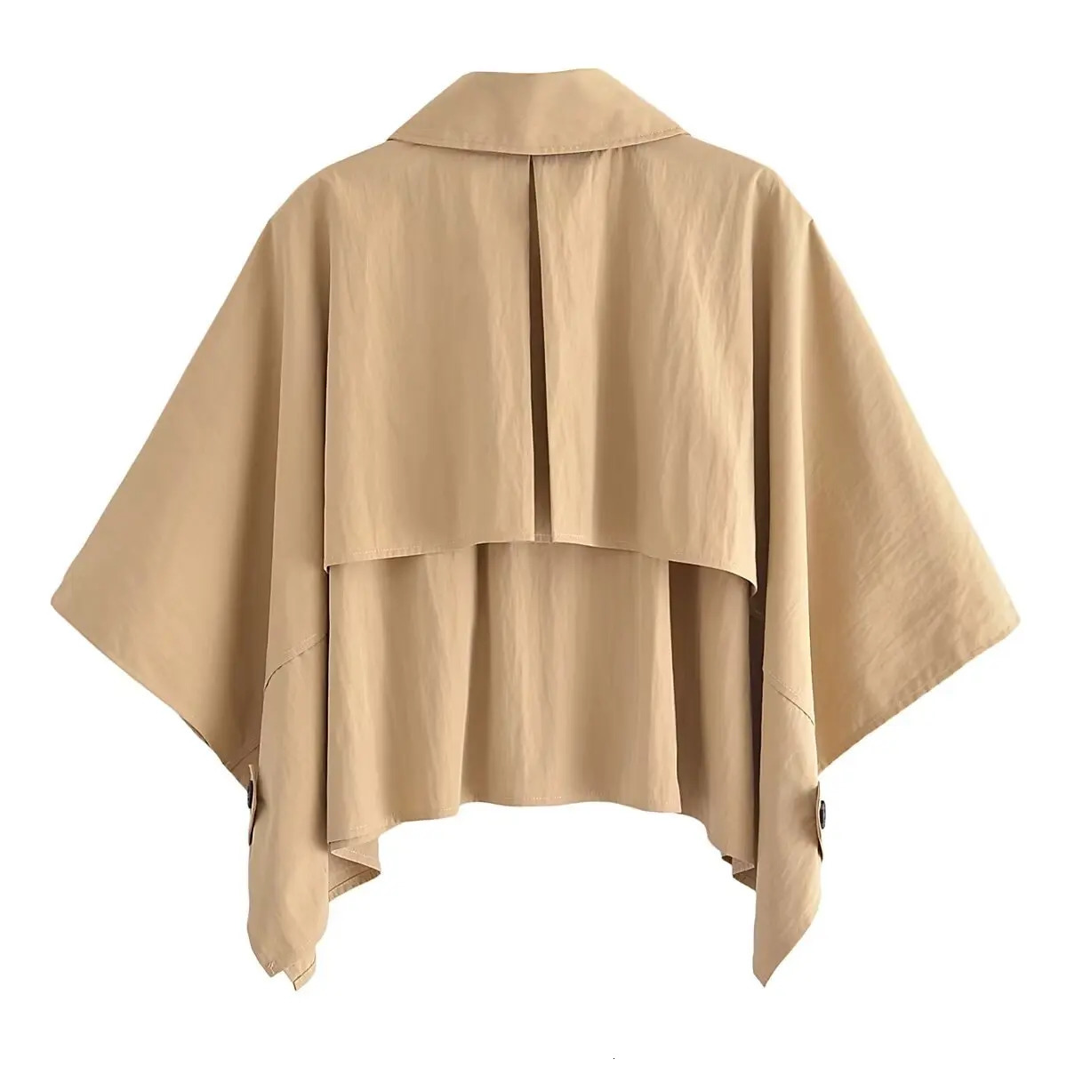 Women Summer Fashion Standard Short Coat Vintage Lapel Button Accessories Chic Cape Coat Mujer 240703