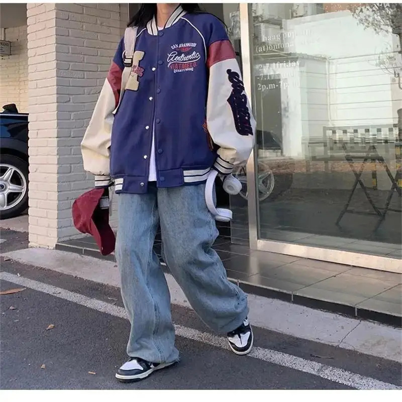 Deeptown Vintage Bomber Jacket Women Harajuku Varsity Baseball Jackets Korean Fashion College Uniform Oversized Streetwear Y2k 240702